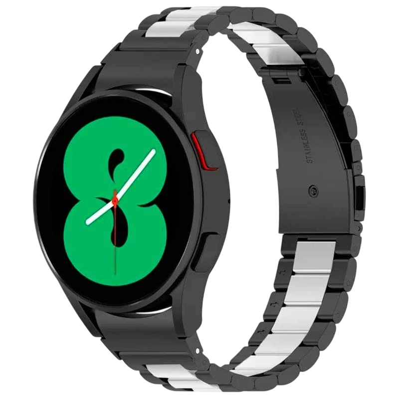 Bracelet Métal Maillons Samsung Galaxy Watch 4/5/6 Noir+Argent