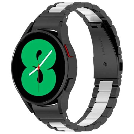 Bracelet Métal Maillons Samsung Galaxy Watch 4/5/6 Noir+Argent
