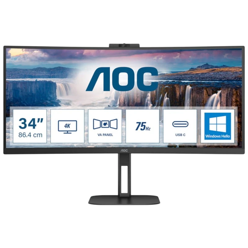 AOC V5 CU34V5CW Noir avec webcam 34 pouces 2K VA 100Hz 1ms FreeSync incurvé UltraWide Monitor