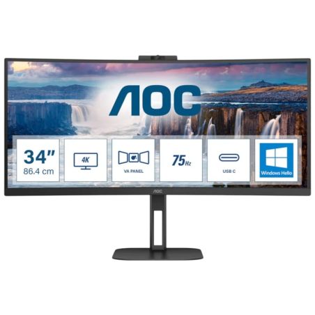 AOC V5 CU34V5CW Noir avec webcam 34 pouces 2K VA 100Hz 1ms FreeSync incurvé UltraWide Monitor