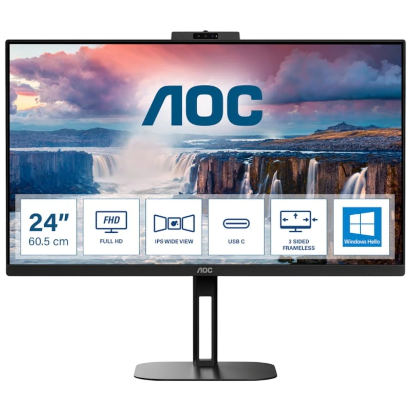 AOC V5 24V5CW Noir avec webcam 23,8 pouces Full HD IPS 1ms FreeSync Monitor