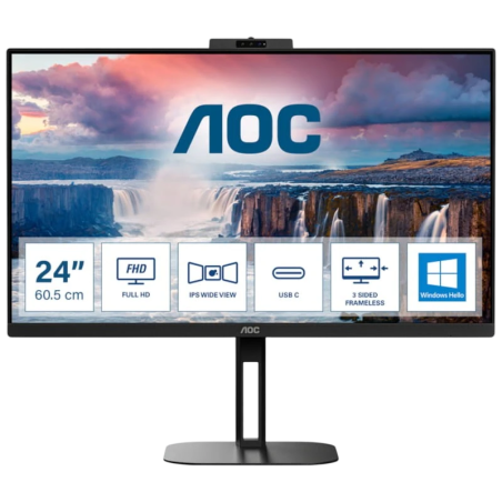 AOC V5 24V5CW Noir avec webcam 23,8 pouces Full HD IPS 1ms FreeSync Monitor