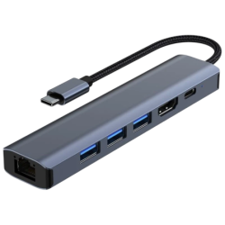 2210 6 en 1 USB Type-C vers USB 3.2/HDMI/USB Type C Noir Hub USB