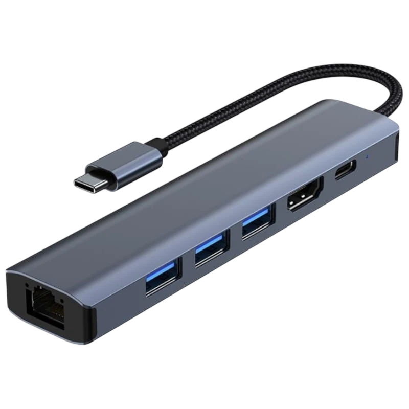 2210 6 en 1 USB Type-C vers USB 3.2/HDMI/USB Type C Noir Hub USB