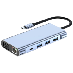 BYL-2310 11-en-1 USB Type-C vers HDMI/USB 3.0/RJ45/USB Type C/PD/3,5mm Noir Hub USB