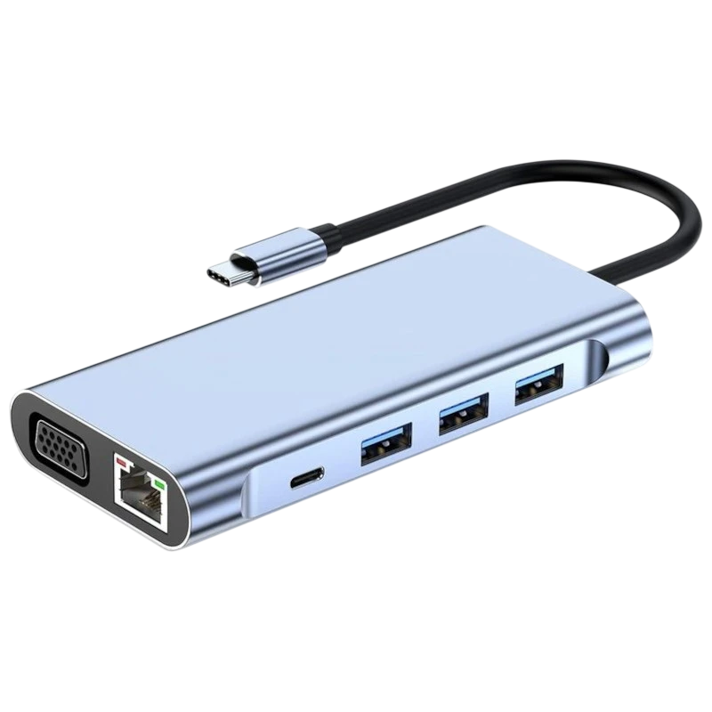 BYL-2310 11-en-1 USB Type-C vers HDMI/USB 3.0/RJ45/USB Type C/PD/3,5mm Noir Hub USB