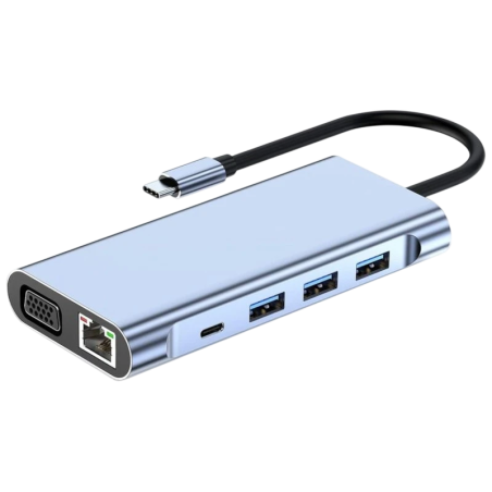 BYL-2310 11-en-1 USB Type-C vers HDMI/USB 3.0/RJ45/USB Type C/PD/3,5mm Noir Hub USB