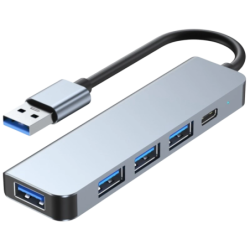 BYL-2301U 5 en 1 USB Type C+USB 3.0 Argent Hub USB