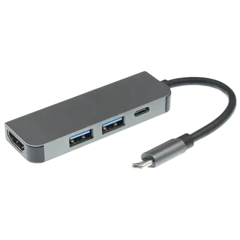 BYL-2011 4 en 1 USB Type-C/HDMI+USB 3.0+USB Type C Gris Hub USB