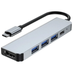 BYL 2008 5 en 1 USB Type-C/HDMI+USB 3.0+USB 2.0+USB Type C Argent PD 87W Hub USB