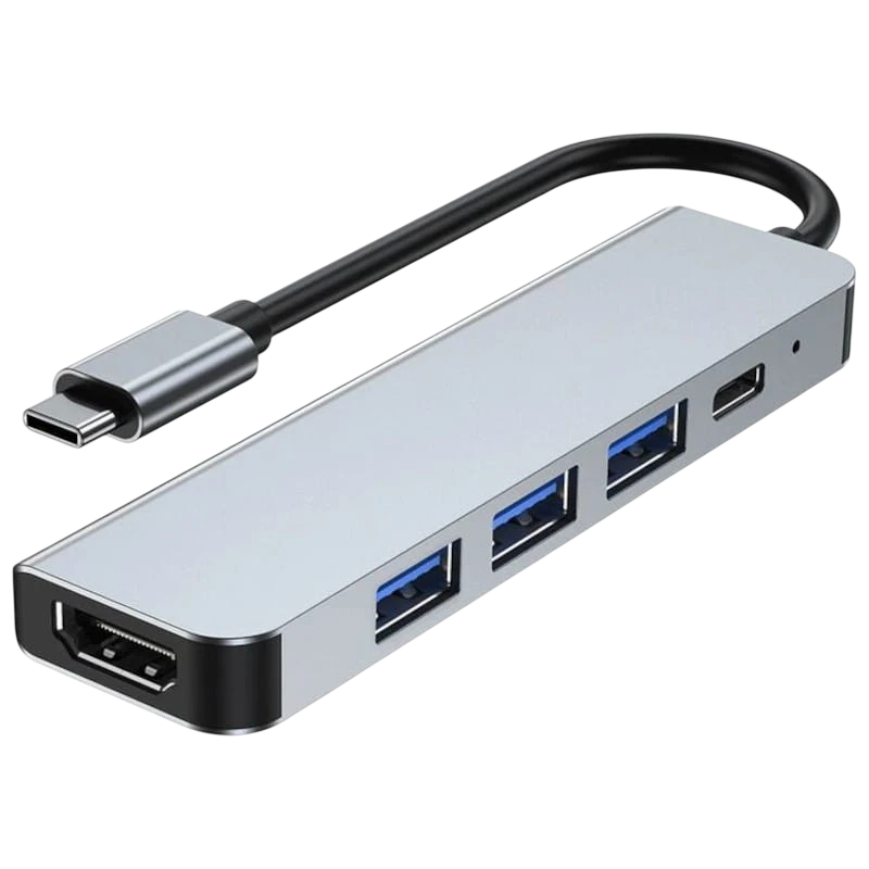 BYL 2008 5 en 1 USB Type-C/HDMI+USB 3.0+USB 2.0+USB Type C Argent PD 87W Hub USB
