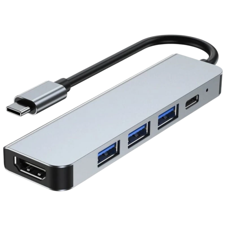 BYL 2008 5 en 1 USB Type-C/HDMI+USB 3.0+USB 2.0+USB Type C Argent PD 87W Hub USB