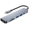 BYL-2010 6 en 1 USB Type-C/HDMI+USB 3.0+USB 2.0+Type C+microSD+TF Gris PD 87W Hub USB