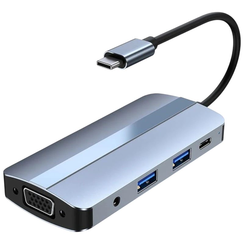 BYL-2105 8 en 1 USB-C USB 3.0+2.0+USB Type C+VGA+HDMI+microSD+TF Argent PD 87W Hub USB