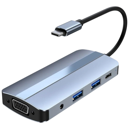 BYL-2105 8 en 1 USB-C USB 3.0+2.0+USB Type C+VGA+HDMI+microSD+TF Argent PD 87W Hub USB