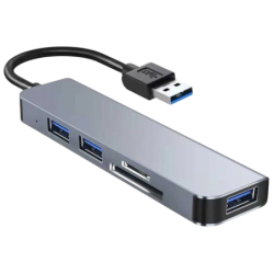 BYL-2103U 5 en 1 USB/USB 3.0+2.0+Carte SD+microSD Argent Hub USB