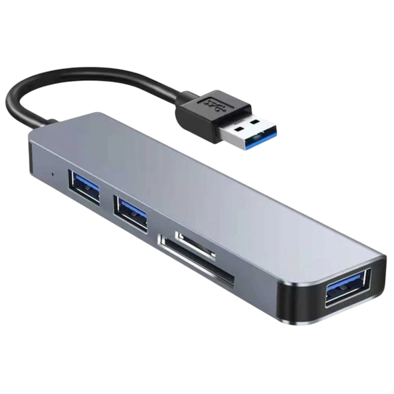 BYL-2103U 5 en 1 USB/USB 3.0+2.0+Carte SD+microSD Argent Hub USB