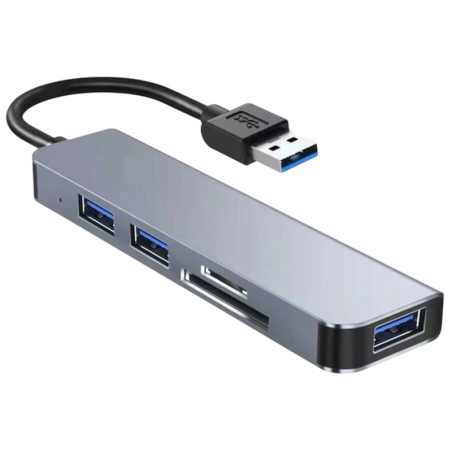BYL-2103U 5 en 1 USB/USB 3.0+2.0+Carte SD+microSD Argent Hub USB