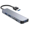 BYL-2103U 5 en 1 USB/USB 3.0+2.0+Carte SD+microSD Argent Hub USB