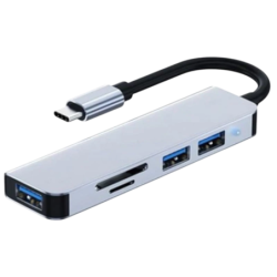 BYL-2103T 5 en 1 USB-C/USB 3.0+2.0+microSD+SD Argent Hub USB