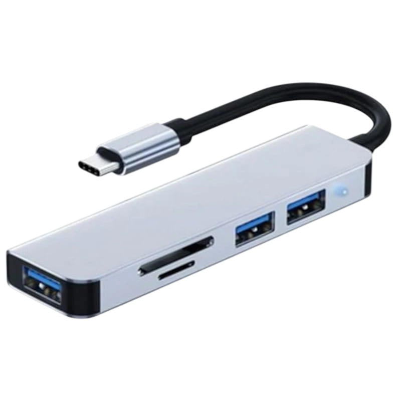 BYL-2103T 5 en 1 USB-C/USB 3.0+2.0+microSD+SD Argent Hub USB
