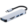 BYL-2103T 5 en 1 USB-C/USB 3.0+2.0+microSD+SD Argent Hub USB