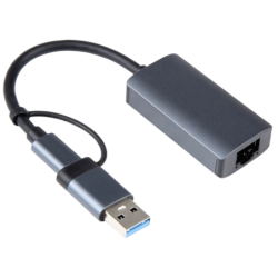 BYL-2207 2 en 1 USB 3.0+Type-C vers RJ45 Gris Adaptateur