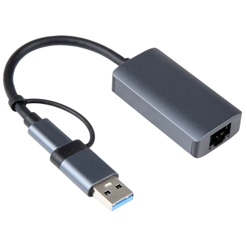 BYL-2207 2 en 1 USB 3.0+Type-C vers RJ45 Gris Adaptateur