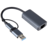 BYL-2207 2 en 1 USB 3.0+Type-C vers RJ45 Gris Adaptateur