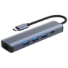 BYL-2302 5 en 1 USB Type-C/USB 3.0+Type C 100W+RJ45 Gris Hub USB