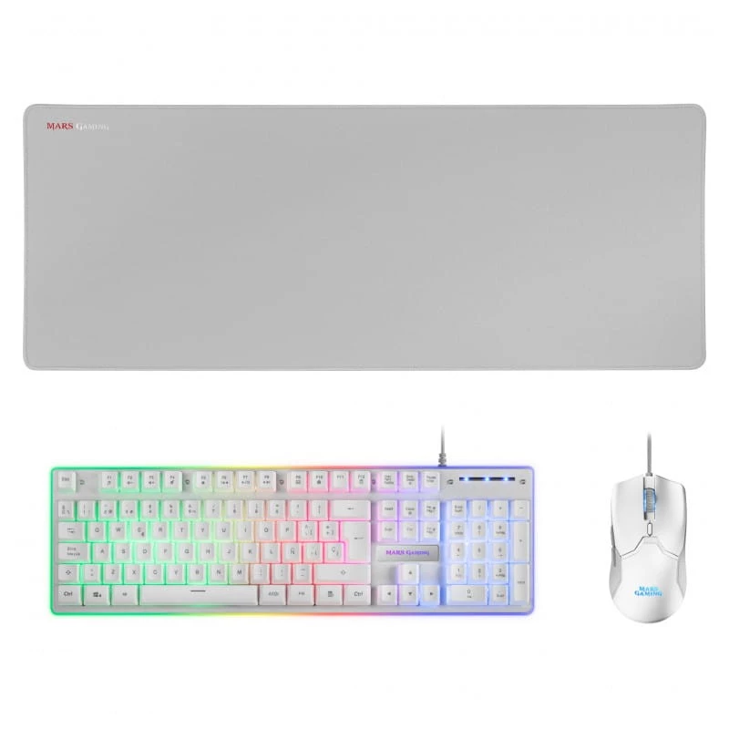 Mars Gaming MCPXWES Blanc à membrane RGB espagnol Kit clavier et souris