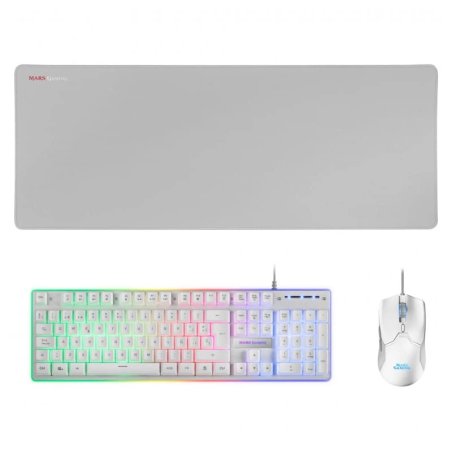 Mars Gaming MCPXWES Blanc à membrane RGB espagnol Kit clavier et souris