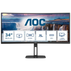 AOC V5 CU34V5C/BK Noir 34 pouces 2K VA 100Hz 1ms FreeSync incurvé UltraWide Monitor