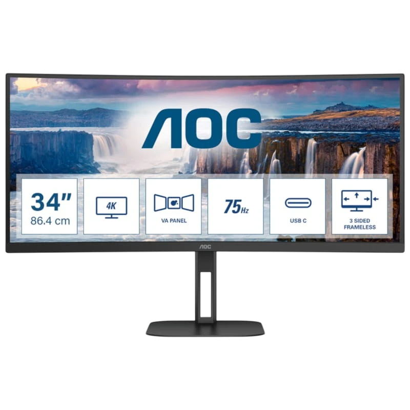 AOC V5 CU34V5C/BK Noir 34 pouces 2K VA 100Hz 1ms FreeSync incurvé UltraWide Monitor