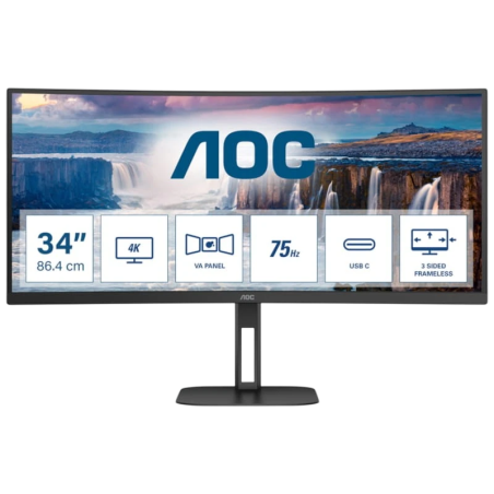 AOC V5 CU34V5C/BK Noir 34 pouces 2K VA 100Hz 1ms FreeSync incurvé UltraWide Monitor
