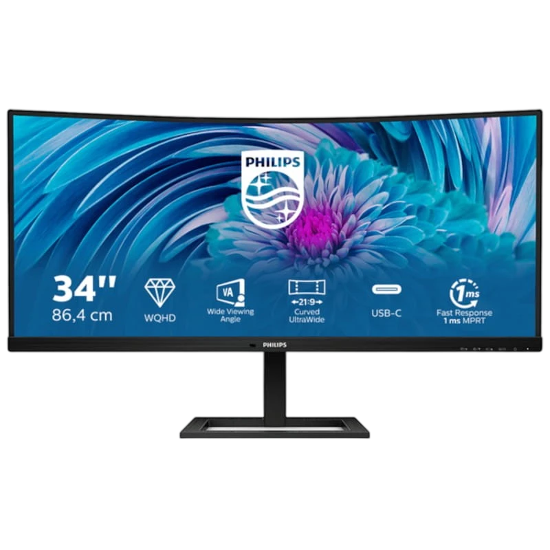 Philips E Line 346E2CUAE/00 Noir 34 pouces 2K VA 100Hz 4ms FreeSync Premium incurvé UltraWide Monitor