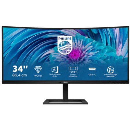 Philips E Line 346E2CUAE/00 Noir 34 pouces 2K VA 100Hz 4ms FreeSync Premium incurvé UltraWide Monitor