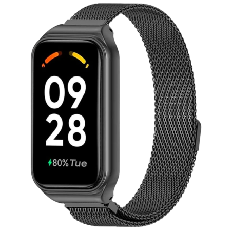 Bracelet Milanais Magnétique Xiaomi Mi Smart Band 8 Active / Redmi Smart Band 2 Noir