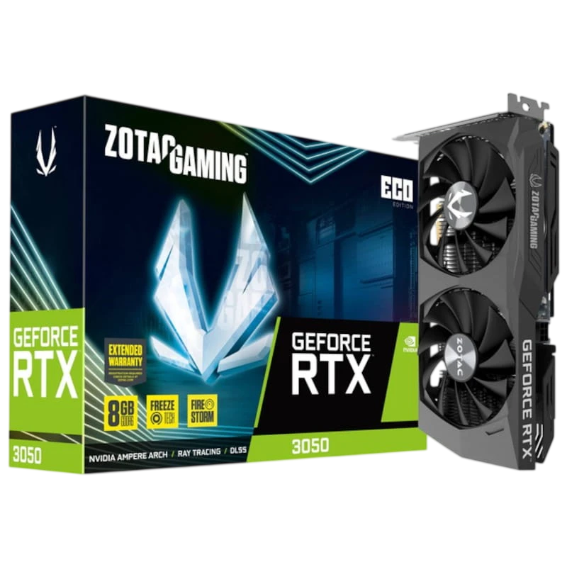 Zotac Gaming GeForce NVIDIA RTX 3050 Eco 8GB GDDR6 Noir 2 ventilateurs HDMI 2.1 3 DisplayPort Carte graphique