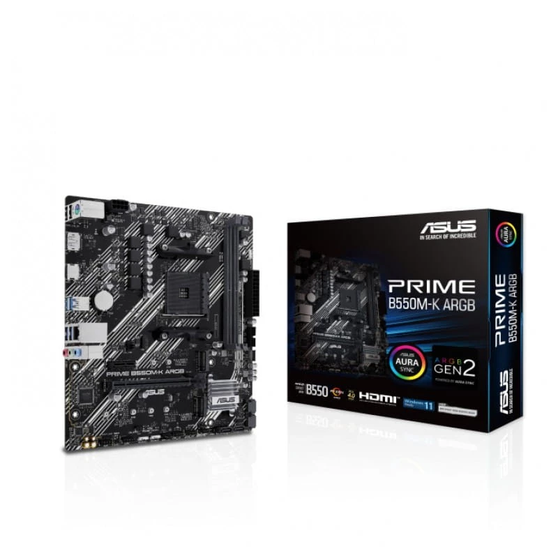 ASUS PRIME B550M-K ARGB 64GB Micro ATX Noir AMD B550 AM4 2 emplacements M.2 Carte mère