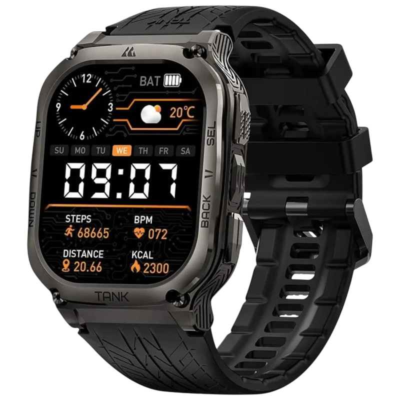 KOSPET Tank M3 Noir 1,96 pouces AMOLED 15 jours +170 sports 5ATM IP69K Smartwatch