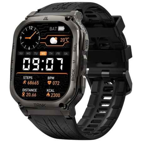KOSPET Tank M3 Noir 1,96 pouces AMOLED 15 jours +170 sports 5ATM IP69K Smartwatch