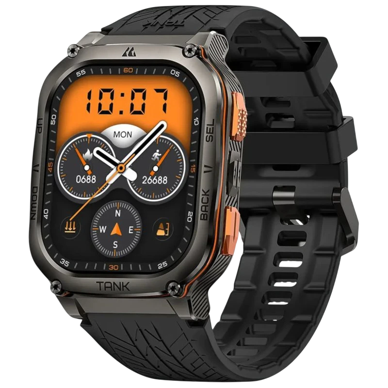 KOSPET Tank M3 Ultra Noir 1,96 pouces AMOLED GPS 15 jours +170 sports 5ATM IP69K Smartwatch