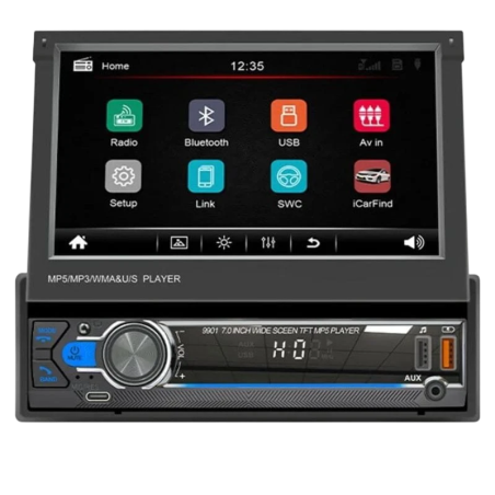 SWM 9901C-S 7 pouces Bluetooth/Mirror Link/Carplay/USB Noir 1 DIN Android Auto Autoradio
