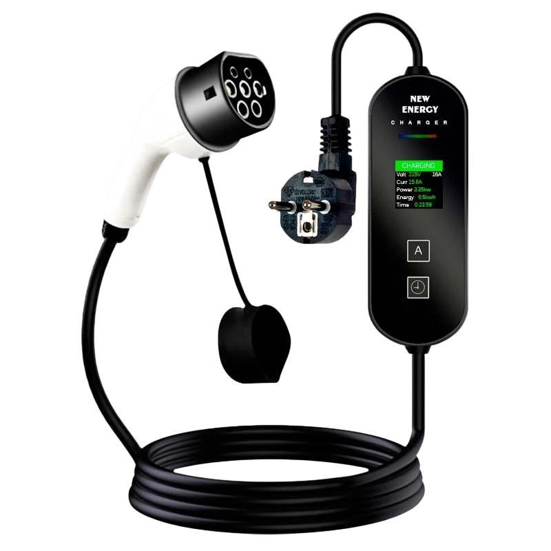 Chargeur portable pour voiture électrique 16A/3,5KW/Prise Schuko/5M/LCD EV Type 2