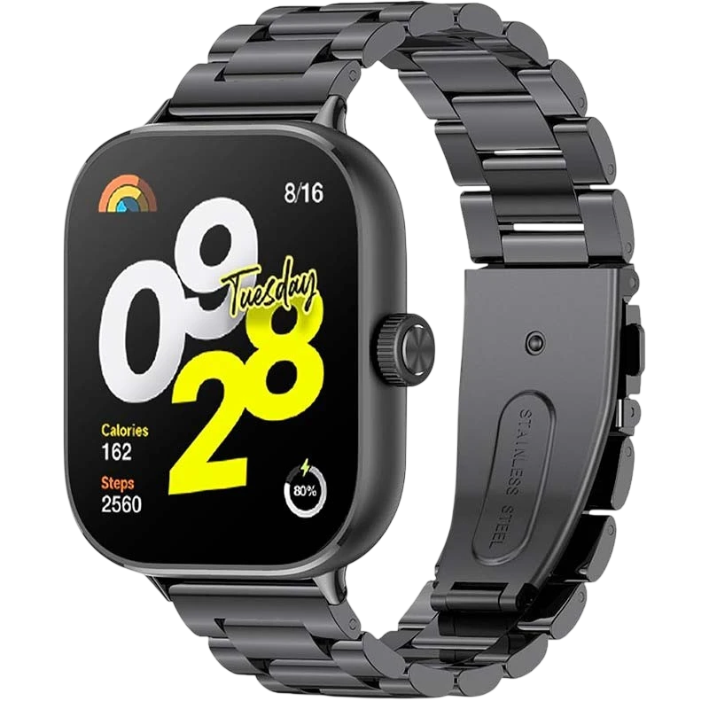 Bracelet Métal Maillons Xiaomi Smart Band 10 Pro / 9 Pro / 8 Pro et Redmi Watch 6 / 6 Active / 6 Lite / 5 / 4 Noir