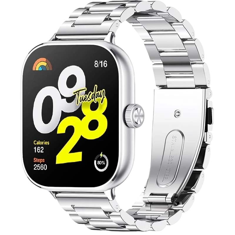 Bracelet Métal Maillons Xiaomi Smart Band 10 Pro / 9 Pro / 8 Pro et Redmi Watch 6 / 6 Active / 6 Lite / 5 / 4 Argentée