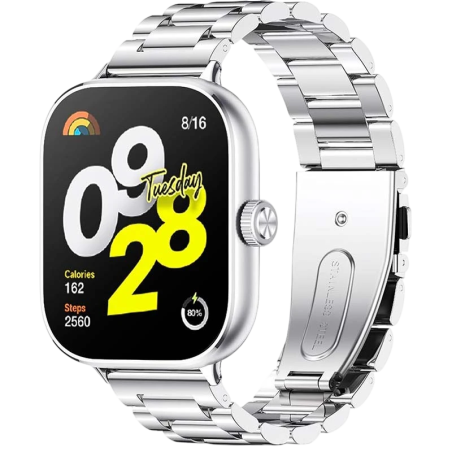 Bracelet Métal Maillons Xiaomi Smart Band 10 Pro / 9 Pro / 8 Pro et Redmi Watch 6 / 6 Active / 6 Lite / 5 / 4 Argentée