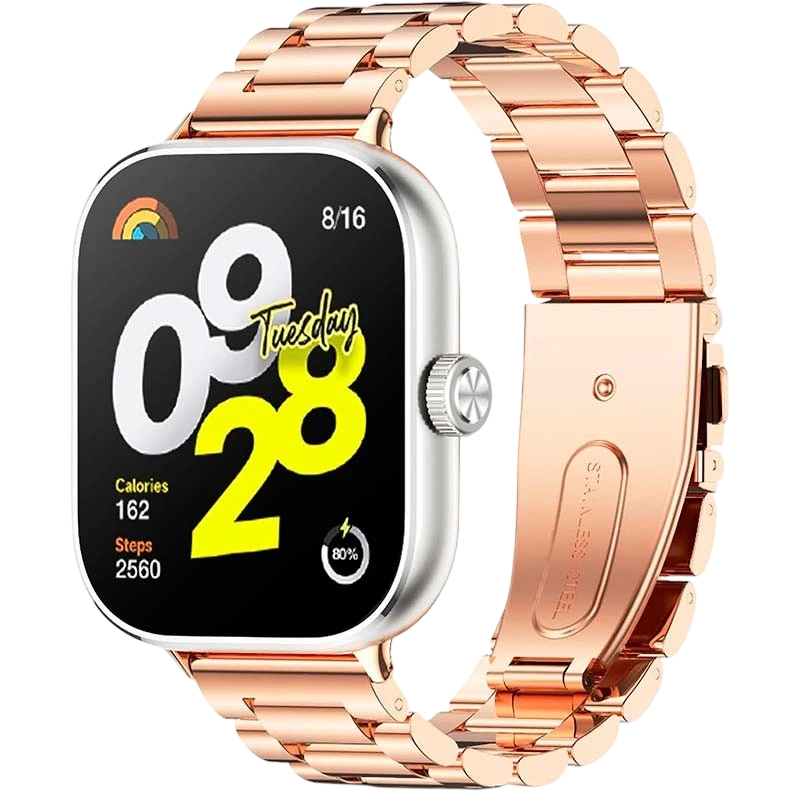 Bracelet Métal Maillons Xiaomi Smart Band 10 Pro / 9 Pro / 8 Pro et Redmi Watch 6 / 6 Active / 6 Lite / 5 / 4 Dorée Rose
