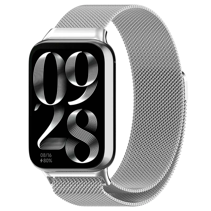 Bracelet Milanais Magnétique Xiaomi Smart Band 10 Pro / 9 Pro / 8 Pro et Redmi Watch 6 / 6 Active / 6 Lite / 5 / 4 Argentée